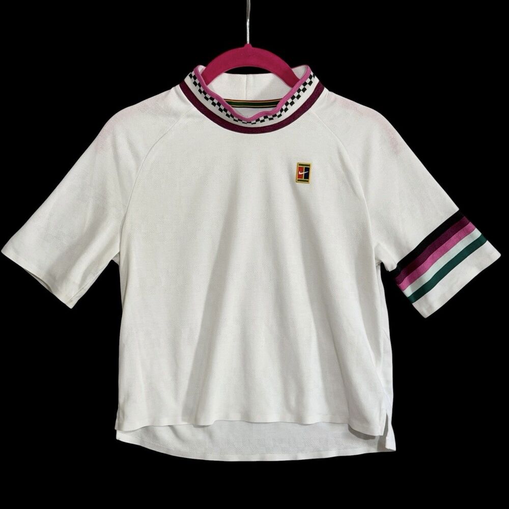 Nike Court Dry Breathe Slam Top Tennis Crop Short Sleeve Womens Size Small White